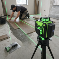Niveau laser professionnel 4D à 16 fils et 12 lignes, faisceau vert, auto-nivelant, rotatif, avec support trépied en aluminium réglable