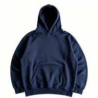 Sweat à capuche en molleton bouclette de coton premium, coupe boxy, personnalisé ODM, style streetwear, lourd, couleur marine unie
