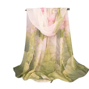 Hete Verkoop Hoge Kwaliteit Polyester Lichtgewicht Chiffon Lange Sjaal Mode Bloemenprint Voile Hijab Andere Sjaals Vrouwen Sjaal