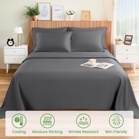 Cloudland Parure de Draps en Bambou 4 Pièces, Ensemble de Literie en Gros, 100% Bambou Bio, Drap-Housse Ajusté Charbon