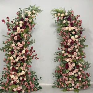 Dekorasi Acara Bunga Peony Palsu Flores Mawar Buatan Lengkungan Kayu Putih Dekorasi Pernikahan Latar Belakang Berdiri Bagian Tengah
