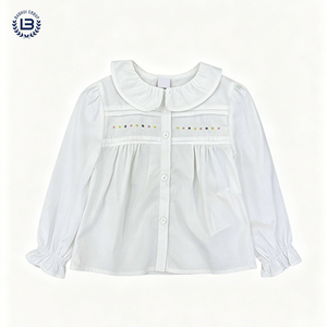 <span class=keywords><strong>Blouse</strong></span> incontournable à volants, grand col, broderie à pois colorée, manches bouffantes, en coton, confortable et polyvalente pour petites filles - Product Image 1