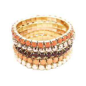 金メッキマルチストランド樹脂石カラフル宝石用原石ストレッチブレスレットセット金卸売5ピース/セット - Product Image 2