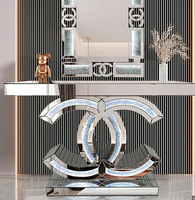 Tables consoles de couloir, meubles de salon, table console moderne avec miroir en diamant écrasé LED, table console de luxe avec miroir