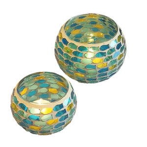 Portavelas Redondo de Mosaico de Vidrio Hecho a Mano, Ecológico y Duradero, para Actividades Religiosas Navideñas y Decoración - Product Image 1