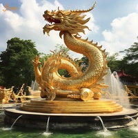 Fontaine annulaire de piscine de jardin extérieur décorer une grande Statue de dragon chinois en métal sculpture à la main en bronze doré Sculpture Loong