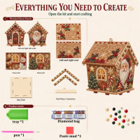 Kit de Peinture Diamant en Bois en Forme de Maison de Noël, Ornement de Bureau, Kit DIY d'Art Perlé 3D, Coffret Cadeau pour Adultes et Enfants, Décoration d'Intérieur