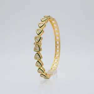 Bracelet Jonc Kundan Polki Plaqué Or pour Mariée Indienne, Bijou de Mariage Traditionnel Ethnique pour Femme, Vente en Gros - Product Image 3