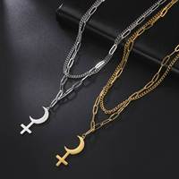 Collier Wiccan Myshape Lilith Croix de lune croissante, symbole astrologique, pendentif, double couche, bijoux en acier inoxydable