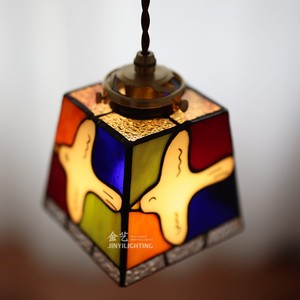 Japanese Retro Style Peace Dove Colored Glass Pendant Light Square E26 LED Single Head Home Decor Lighting - Product Image 4