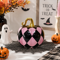 Décoration d'Halloween en céramique : Citrouille noire, blanche et orange, figurine artisanale, ornement de table, cadeau pour la maison et les fêtes