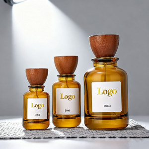 Étiquettes métalliques personnalisées, flacons <span class=keywords><strong>de</strong></span> parfum en verre <span class=keywords><strong>de</strong></span> luxe à pompe fine, capacités 30ml, 50ml, 100ml, avec bouchon en bois et emballage en boîte. - Product Image 2