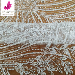 HY2953 Último Modelo de Tela de Encaje <span class=keywords><strong>Blanco</strong></span> para Novia con Cuentas 3D y Lentejuelas - Product Image 4