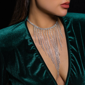 Collier ras du cou en cristal à longues pampilles et perles, bijoux géométriques, chaîne de clavicule, collier pour femmes, collier féminin, vente chaude - Product Image 3