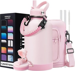 Botella de agua con aislamiento de acero inoxidable de doble pared de 64oz personalizada, botella de agua de gran capacidad de boca ancha con bolsa - Product Image 1