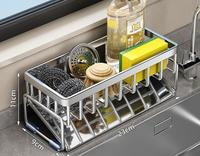 Support à éponge pour évier de cuisine, en acier inoxydable 18/8 avec plateau auto-drainant, porte-savon (Argent)