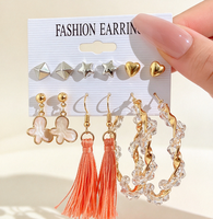 Boucles d'oreilles pendantes chandelier à options multiples, nœuds mixtes, créoles incrustées, clous de perles plaqués or, cadeau de Noël