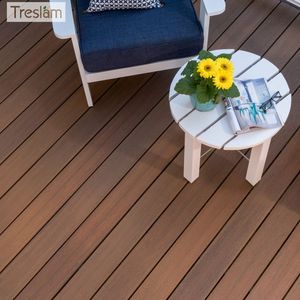 Treslam <span class=keywords><strong>madera</strong></span> al aire libre plástico reciclado agujero redondo compuesto Wpc cubierta Co-extrusión piso al aire libre jardín cubierta de piso - Product Image 1
