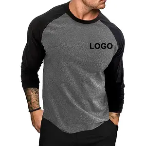 Muscle Gym Workout Athletic Soft Raglan Long Sleeve Contrast Colors Men Baseball Jersey T-Shirts
