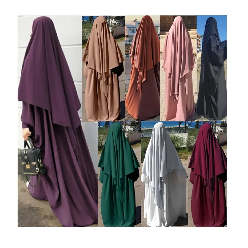 Islamic Khimar Prayer Big Scarf Full Cover Instant Chiffon Abaya Hijab With Tie Back EID Jilbab Kaftan Abaya Muslim Dress