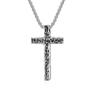 Hammered <b>Cross</b> Necklace Stainless Steel Silver Black | Religious <b>Cross</b> Pendant <b>Chain</b> Jewelry - Product Image 2
