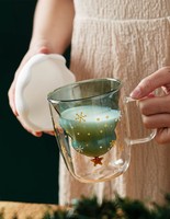 Vente en gros de tasse cadeau de 250ml Arbre de Noël à souhaits de Noël Cadeau de Noël Tasse en verre à double paroi Tasse de Noël