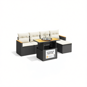 Ensemble de canapés de jardin modulaires Iotatiajj Reattire en rotin PE noir, mobilier d'extérieur au design élégant, coussins en mousse haute densité - Product Image 1