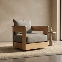 Fauteuil pivotant moderne en bois, fauteuil rembourré style teck, siège d'appoint pour patio et jardin