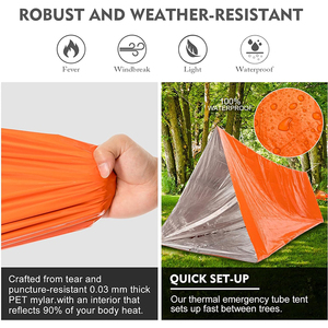 <span class=keywords><strong>Tente</strong></span> <span class=keywords><strong>de</strong></span> survie d'urgence en mylar thermique en feuille d'aluminium PE imperméable pour 2 personnes - Product Image 5