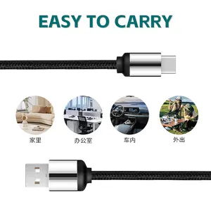 Nylon Braided 3 In 1 Micro Nylon Usb Type C Charger Cable Keychain Charging Mobile Phone Cables Custom Round LED LOGO