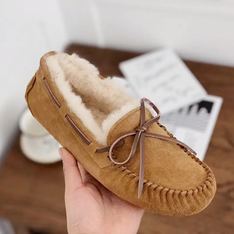 Winter women's warm and comfortable like sheepskin home and office loafers uggong bean shoes Boat Shoes