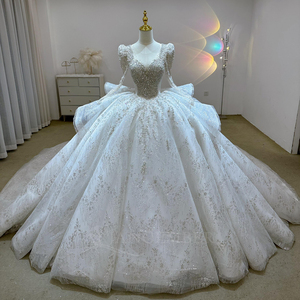 Robe de mariée luxueuse avec des embellissements étincelants, broderie en dentelle délicate, manches longues, robe de mariée Lsjj58 - Product Image 1