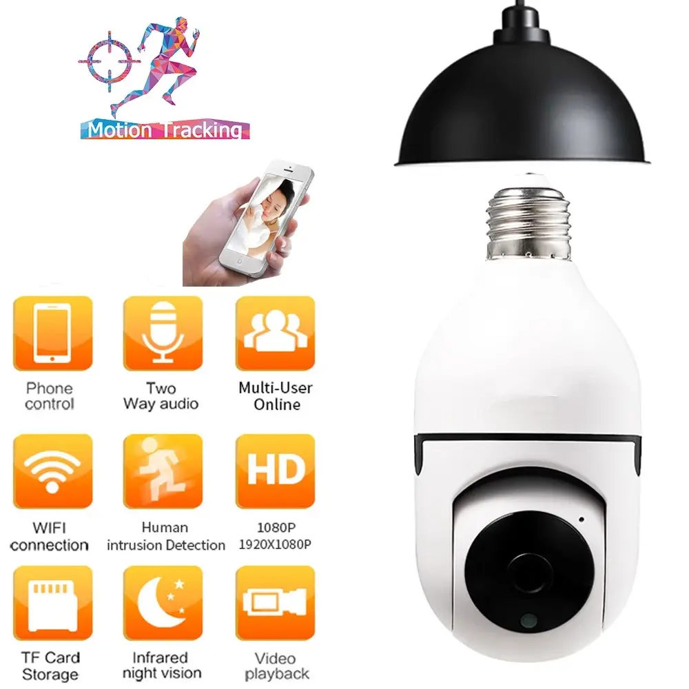 5G HD 2MP 1080P 360 Degree Full View AI human Auto Tracking Security CCTV IP Light Bulb Dome Camera