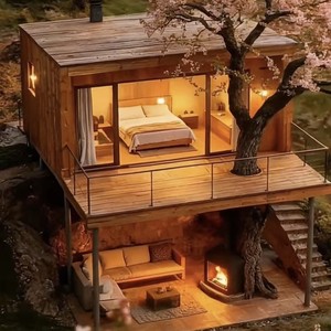 Casa de Verano Moderna de Madera con Integración de Árboles, Cabaña de Camping al Aire Libre, Estructura Prefabricada de Fácil Montaje - Product Image 1
