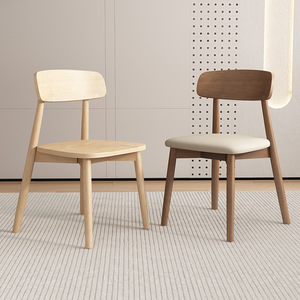 Solid Wood Dining Chair Nordic Style Natural Color Upholstered <b>Backrest</b> Adult Use Dining Room - Product Image 1