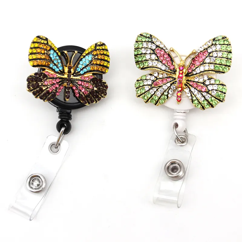 Custom Design Rhinestone Animal Butterfly Retractable Pull Badge Reel Office Accessories Gifts Badge Holder