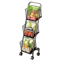 Chariot de rangement pliable en métal avec roues et poignée, étagère de rangement alimentaire multifonctionnelle verticale pour la cuisine et le garde-manger domestique