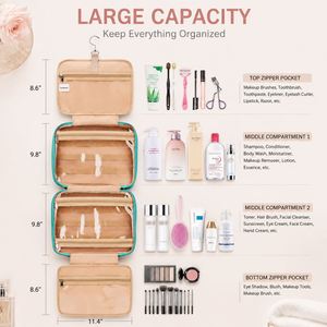 Sac de toilette de voyage pour femmes, sac de rangement pour maquillage extra large, sac cosmétique imperméable avec compartiment à bijoux, sangle pour valise - Product Image 2
