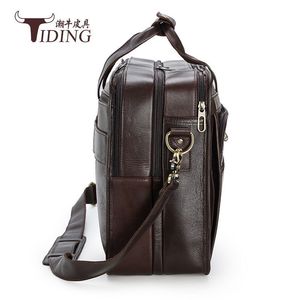 Tiding Genuine Leather Business <b>Briefcase</b> 15.6 Inch Laptop Bag Men's Coffee Color Top Grain Cowhide - Product Image 2