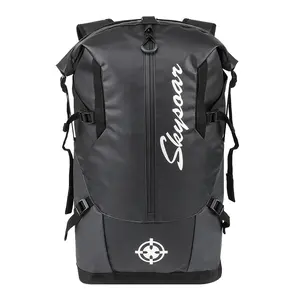 Venta al por mayor rolltop mochila-Logo personalizado OEM impermeable al aire libre deportes Rolltop negro lona mochila llevar de viaje de trekking gimnasio mochila
