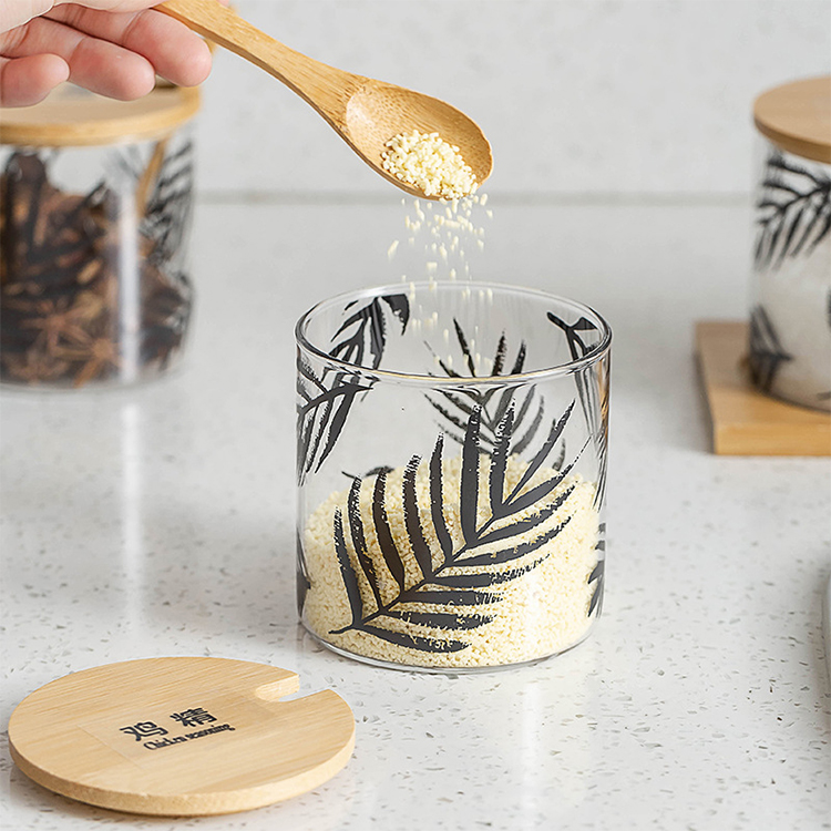 Бамбуковая Крышка для соли и перца, шейкер для специй, прозрачная стеклянная коробка для специй с деревянным подносом