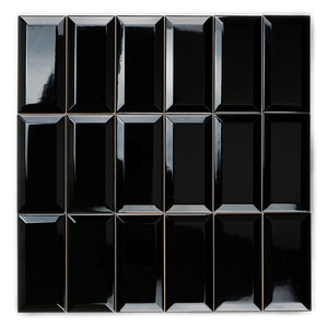 Piastrella nera lucida con bordi smussati 7,5x15 cm, spessore 8 mm, bordi irregolari per rivestimento di pareti e pavimenti - Product Image 1