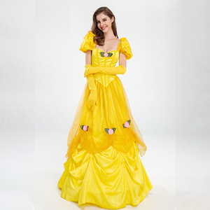 Disfraz de Halloween, Vestido Largo de Princesa de <span class=keywords><strong>la</strong></span> <span class=keywords><strong>Bella</strong></span> <span class=keywords><strong>y</strong></span> <span class=keywords><strong>la</strong></span> <span class=keywords><strong>Bestia</strong></span>, Amarillo Sexy, Adecuado para Actuaciones en Escenario, Fiestas <span class=keywords><strong>y</strong></span> Cosplay. - Product Image 4