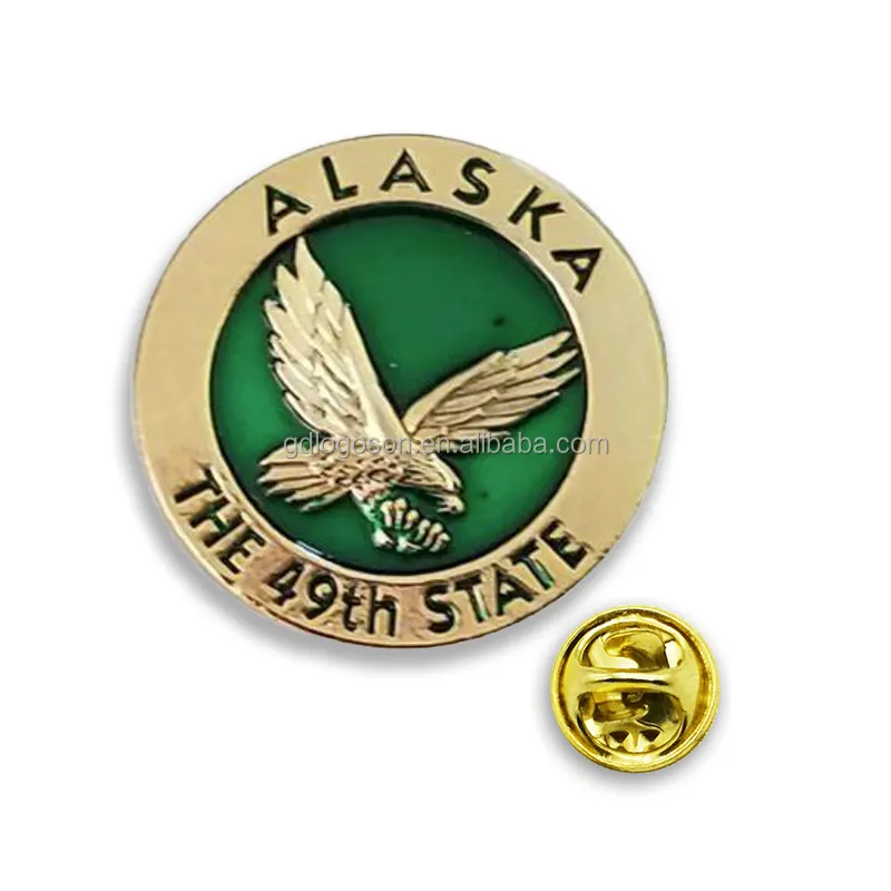 Kaliteli hediyelik eşya yaka hayvan Pin rozeti altın kel kartal Alaska hatıra Pin Metal emaye pimleri