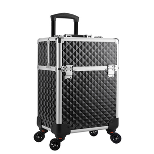 <b>Large</b> Cosmetic Trolley Storage with <b>Sliding</b> Rail Removable Middle Layer 4 Tray Rolling Makeup Case for Cosmetologist Nail Tech - Product Image 1