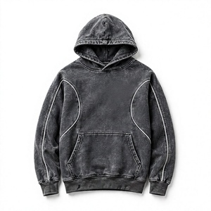 Sweat à capuche unisexe délavé à l'acide, 650 grammes, 100% coton French Terry, double capuche, coupe oversize, streetwear décontracté, poche avant, logo blanc - Product Image 1