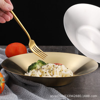 Assiette creuse commerciale en acier inoxydable de style coréen ensemble de design moderne servant des légumes fruits nouilles mélangées ramen logo personnalisé
