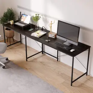 Meja Komputer Sudut Bolak-balik Bentuk L, Meja Komputer atau Meja Panjang untuk Rumah dan Kantor dengan Dudukan Monitor dan 3 Lubang Kabel