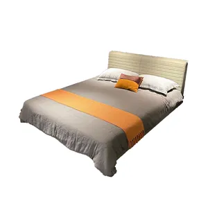 Modern Exclusive design Leather furniture villa Bed With Folding Bed Frame Horizontal Stripes Hotel Bed Furniture
