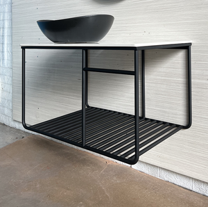 Waschtisch mit Unterschrank Industriedesign lavabo avec armoire de base bol de lavage design industriel comptoir <span class=keywords><strong>en</strong></span> <span class=keywords><strong>teck</strong></span> support <span class=keywords><strong>en</strong></span> acier - Product Image 1